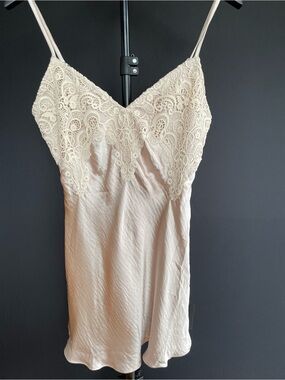 Lulus Maylene Champagne Satin Lace Slip Mini Dress New With Tags M